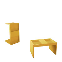 Manhattan Comfort 2-13LC6 Marine Modern Accent End and Coffee Table with Magazine Shelf Set of 2 in Yellow
